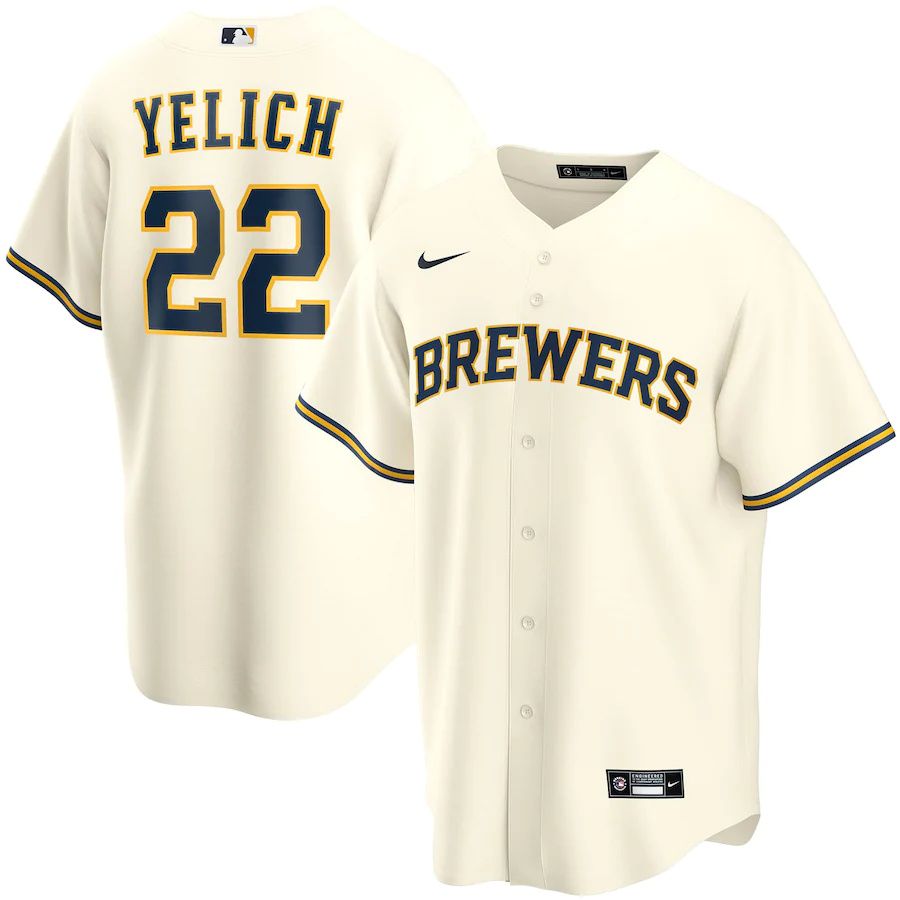 Mens Milwaukee Brewers 22 Christian Yelich Nike Cream Alternate Replica Player MLB Jerseys